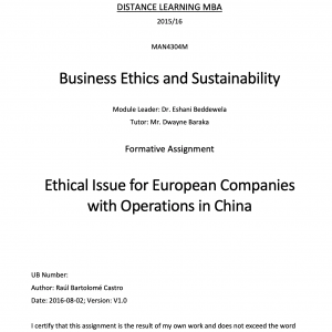 Ethical Issue for European Companies with Operations in China
