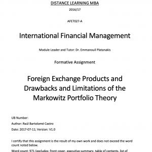 Foreign Exchange Products and Drawbacks and Limitations of the Markowitz Portfolio Theory